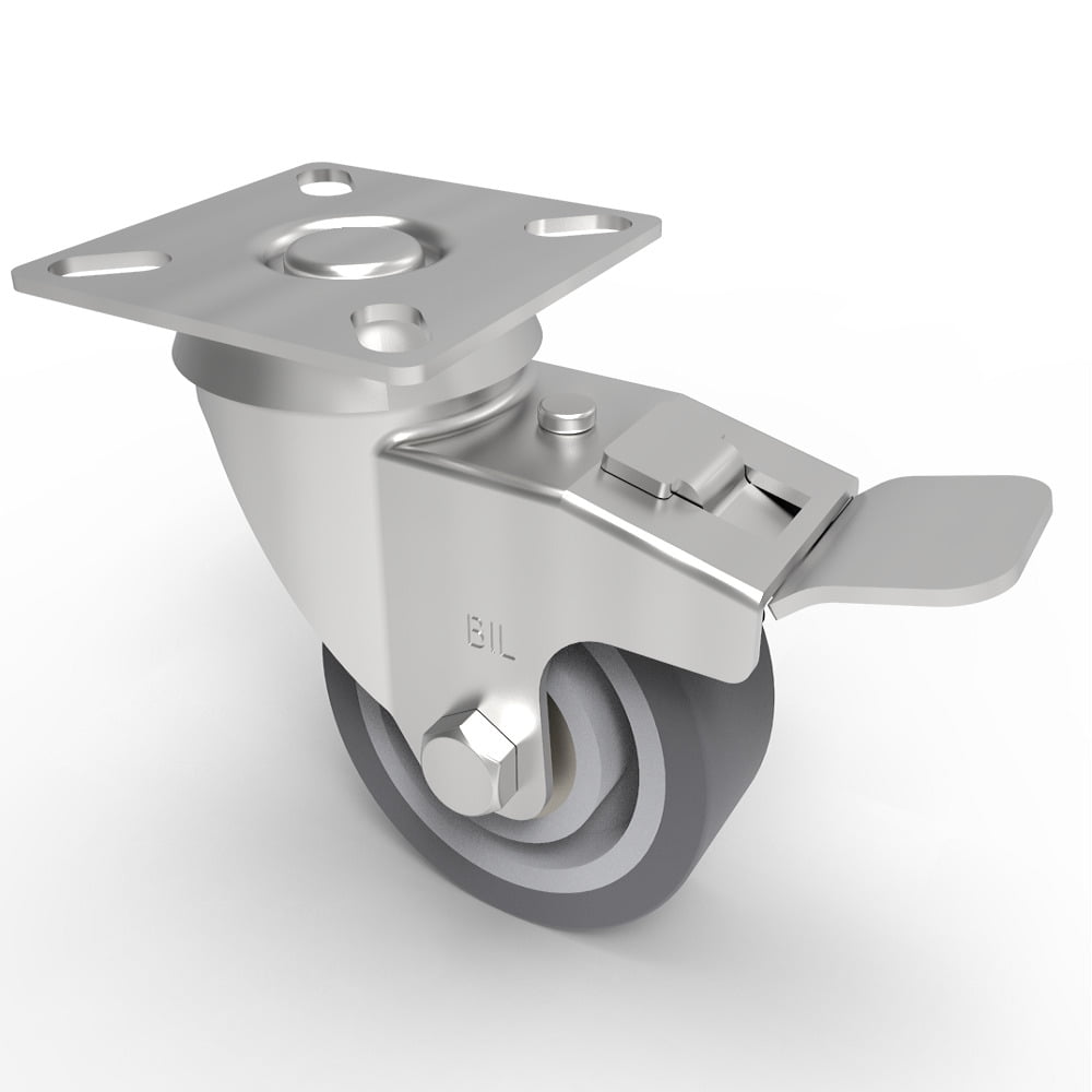 Grey Rubber Plate Swivel Castor Brake 50mm 40kg Load