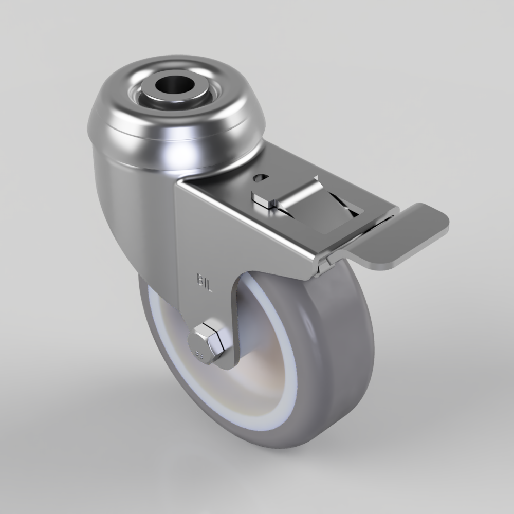 Grey Rubber Bolt Hole Swivel Castor Brake 75mm 50kg Load