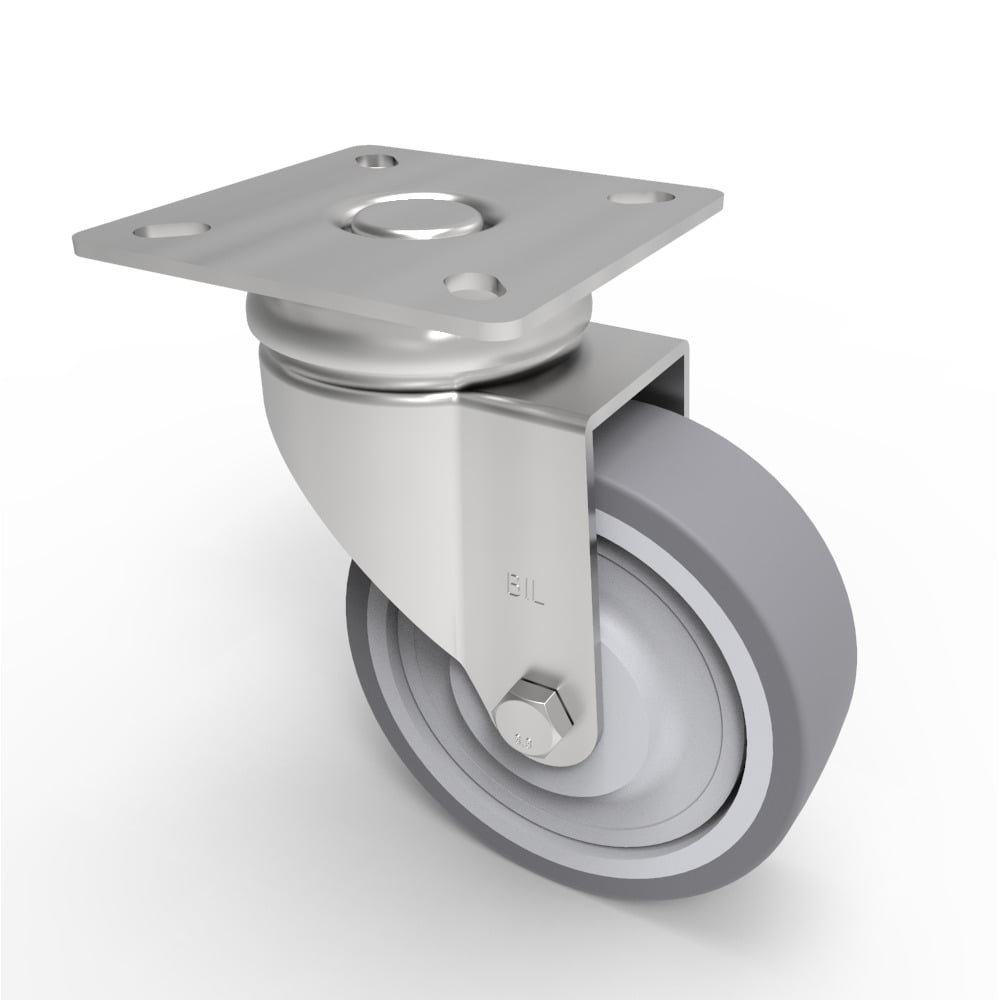 Grey Rubber Plate Swivel Castor 75mm 50kg Load