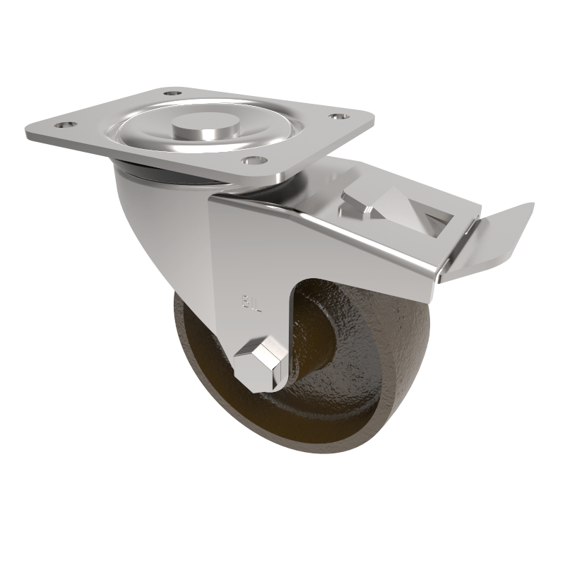 Cast Iron Plate Swivel Castor Brake 100mm 300kg Load