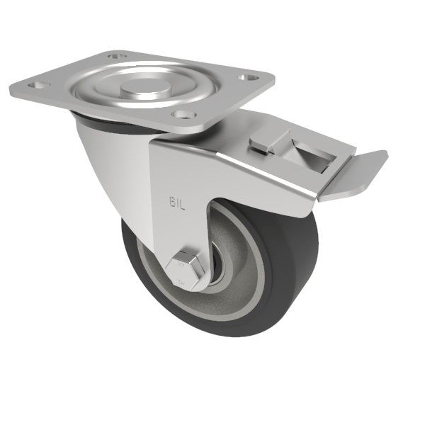 Elastic Rubber on Aluminium Plate Swivel Castor Brake 100mm 200kg Load