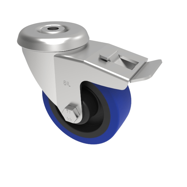 Blue Elastic Rubber 75ShoreA Bolt Hole Swivel Castor Brake 100mm 200kg