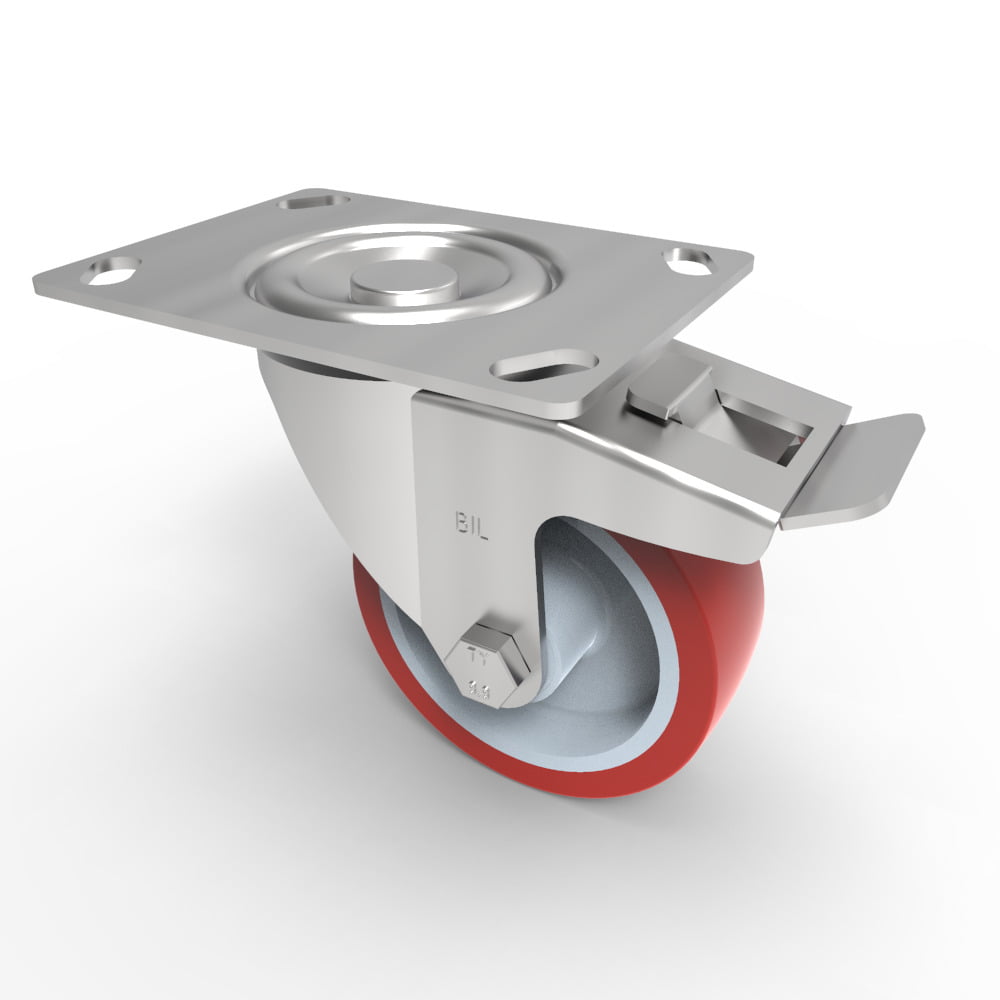 Polyurethane Nylon Plate Swivel Castor Brake 100mm 250kg Load