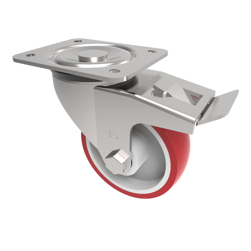 Polyurethane Nylon Plate Swivel Castor Brake 100mm 250kg Load
