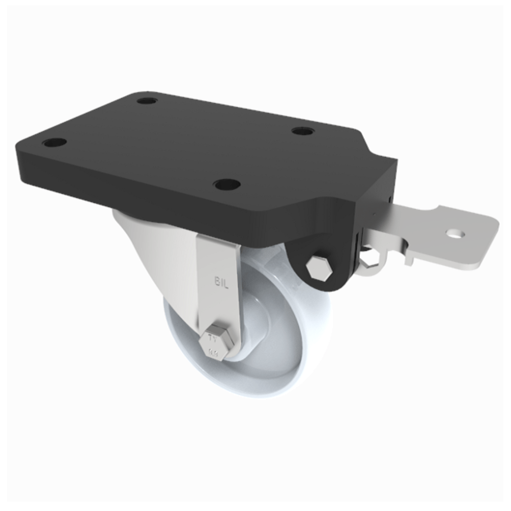 White Nylon Swivel Brake Plate Castor 100mm 250kg