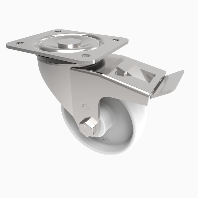 Nylon Plate Swivel Castor Brake 100mm 250kg Load