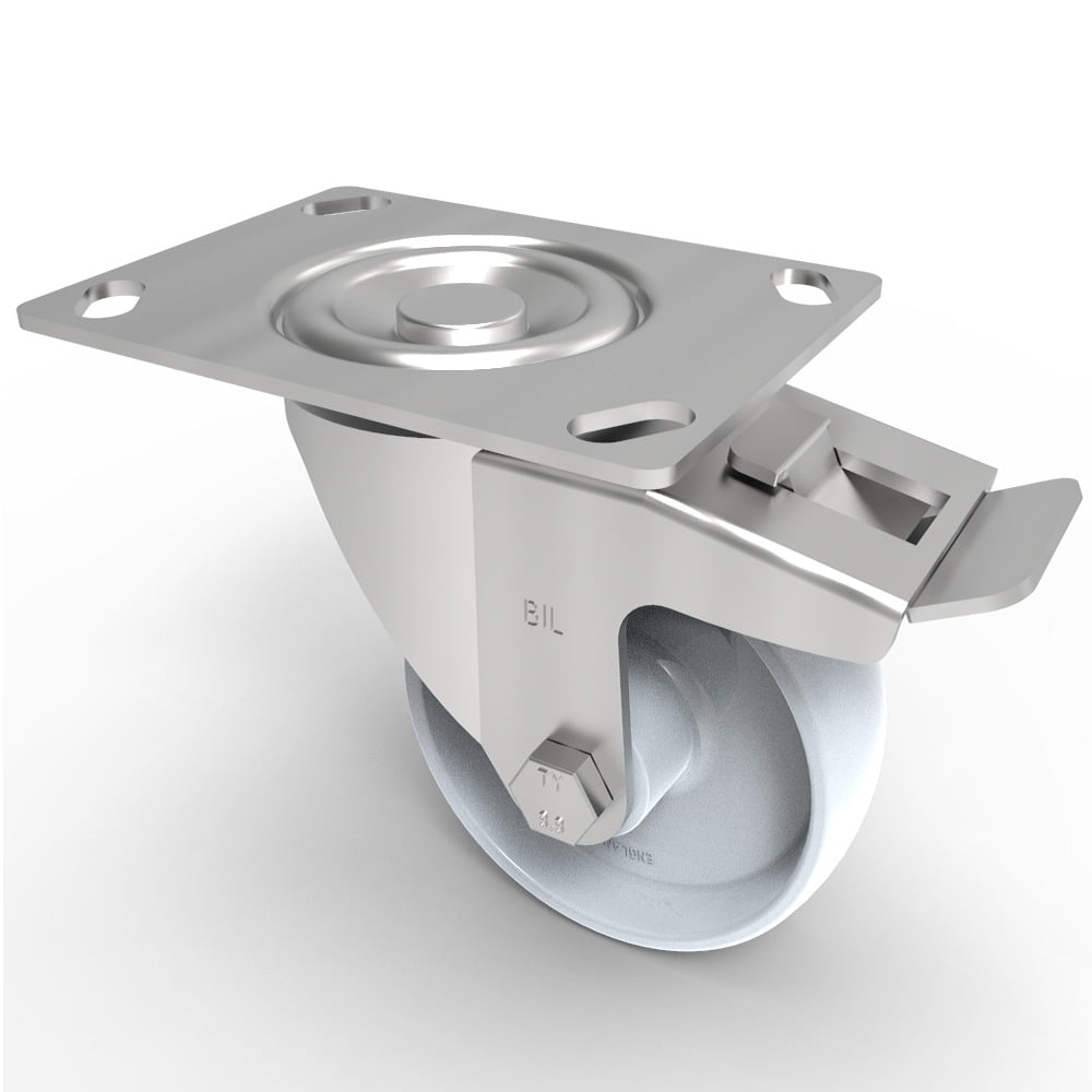 Nylon Plate Swivel Castor Brake 100mm 270kg Load