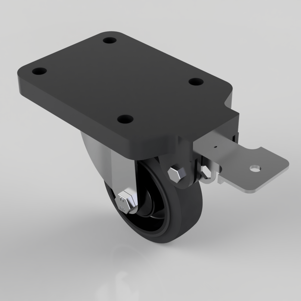 Soft Black Rubber Swivel Brake Plate Castor 100mm 200kg