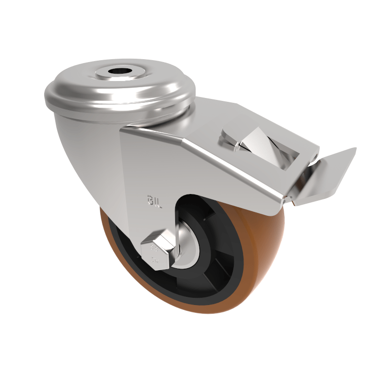 Polyurethane Nylon Bolt Hole Swivel Castor Brake 100mm 250kg Load