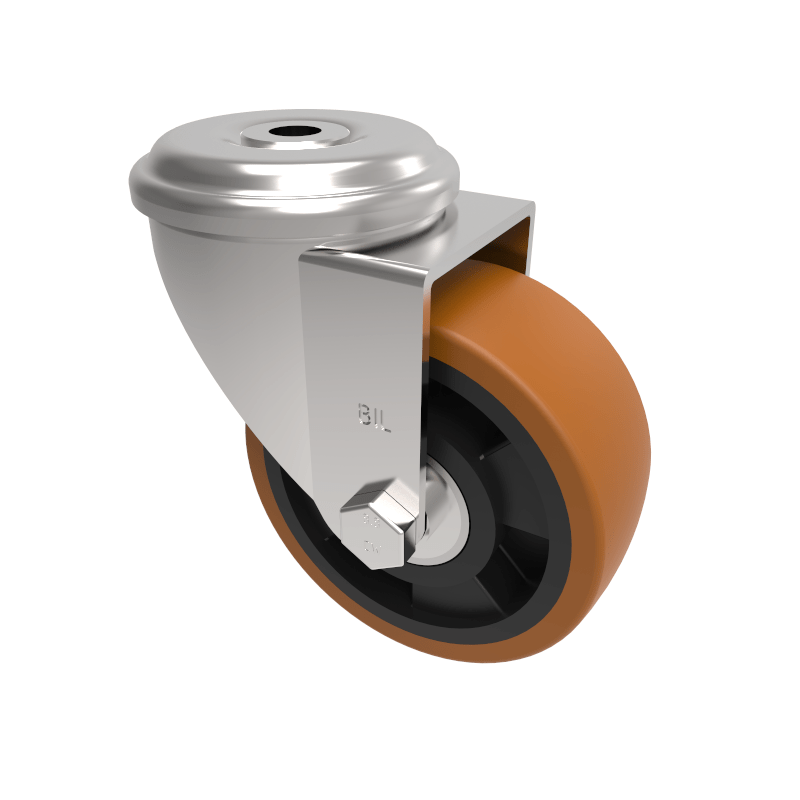 Polyurethane Nylon Bolt Hole Swivel Castor 100mm 250kg Load