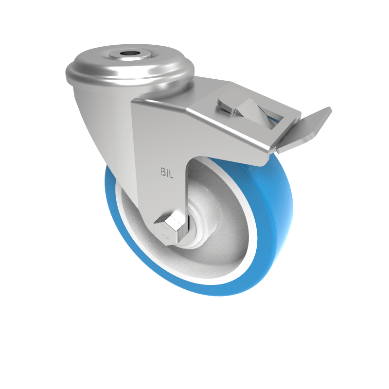 Soft Blue Polyurethane Nylon Bolt Hole Swivel Castor Brake 80mm 150kg