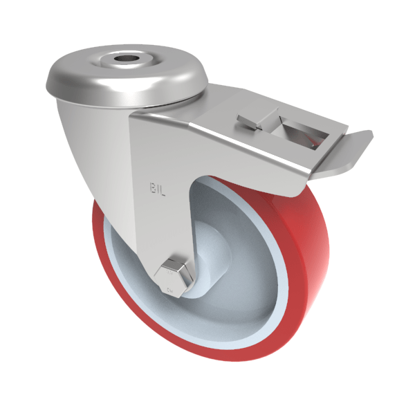 Polyurethane Nylon Bolt Hole Swivel Castor Brake 125mm 300kg Load