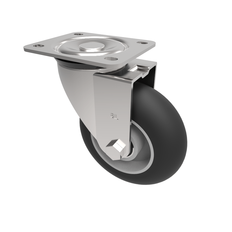 Black Soft Elastic Rubber Plate Swivel Castor 125mm 200kg Load