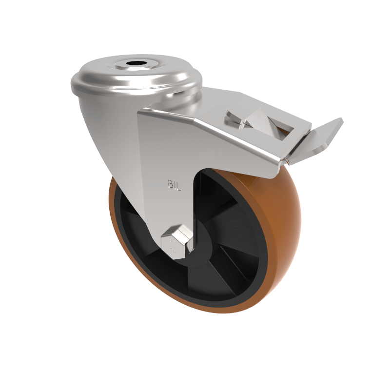 Polyurethane Nylon Bolt Hole Swivel Castor Brake 125mm 300kg Load