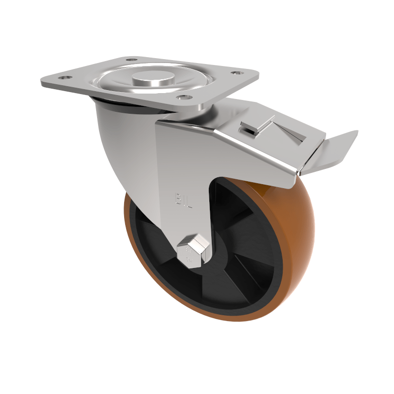 Polyurethane Nylon Plate Swivel Castor Brake 125mm 300kg Load