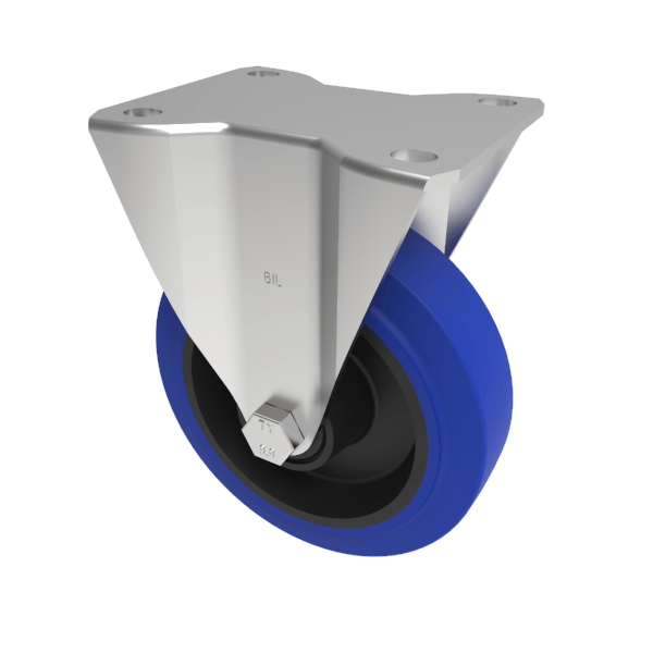 Blue Elastic Rubber 75ShoreA Plate Fixed Castor 125mm 200kg Load