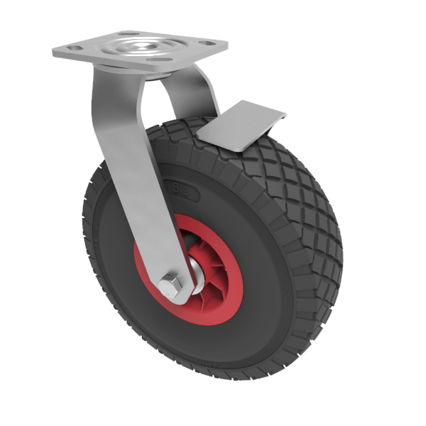 Puncture Proof Polyurethane Plate Swivel Castor Brake 260mm 100kg Load