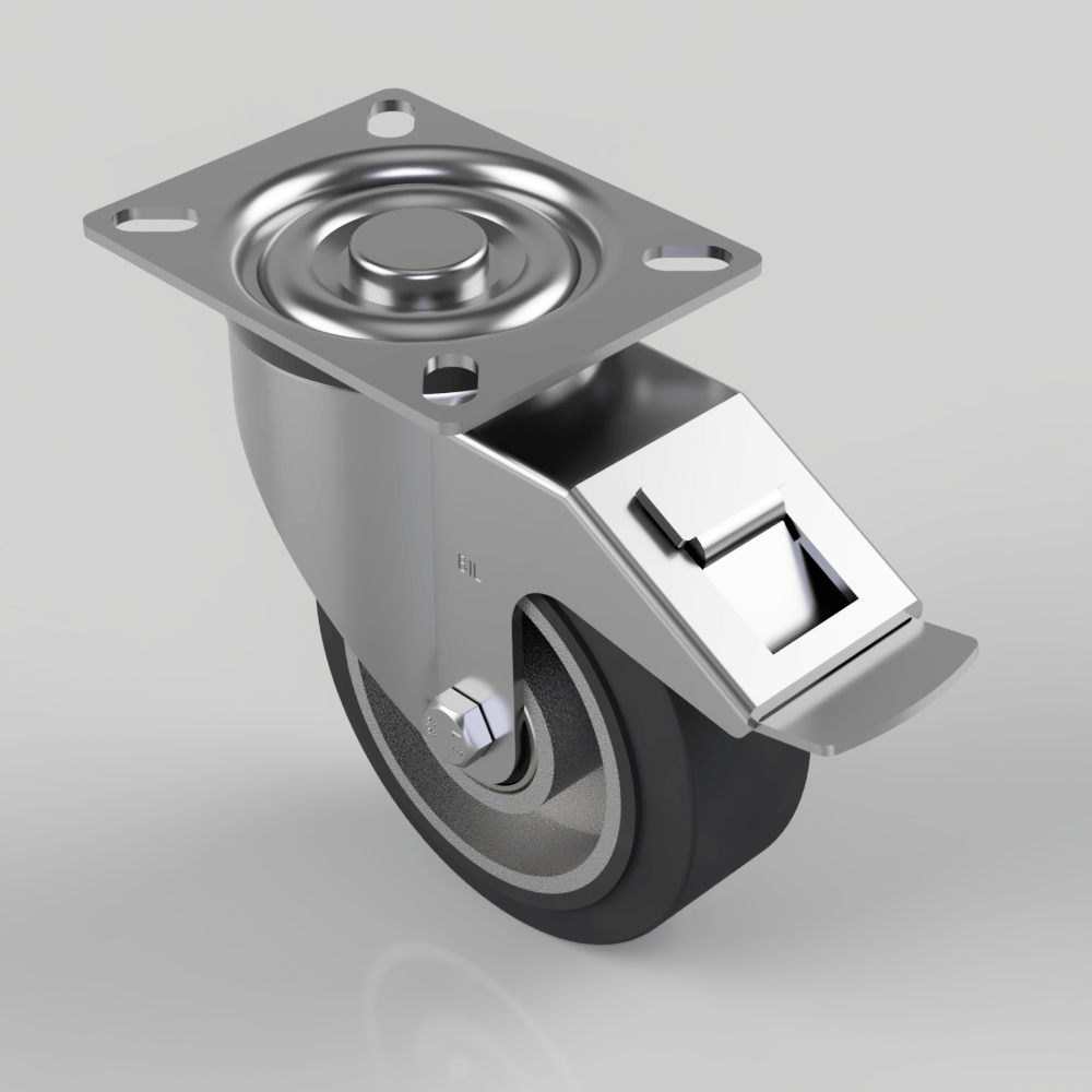 Elastic Rubber on Aluminium Plate Swivel Castor Brake 100mm 180kg Load