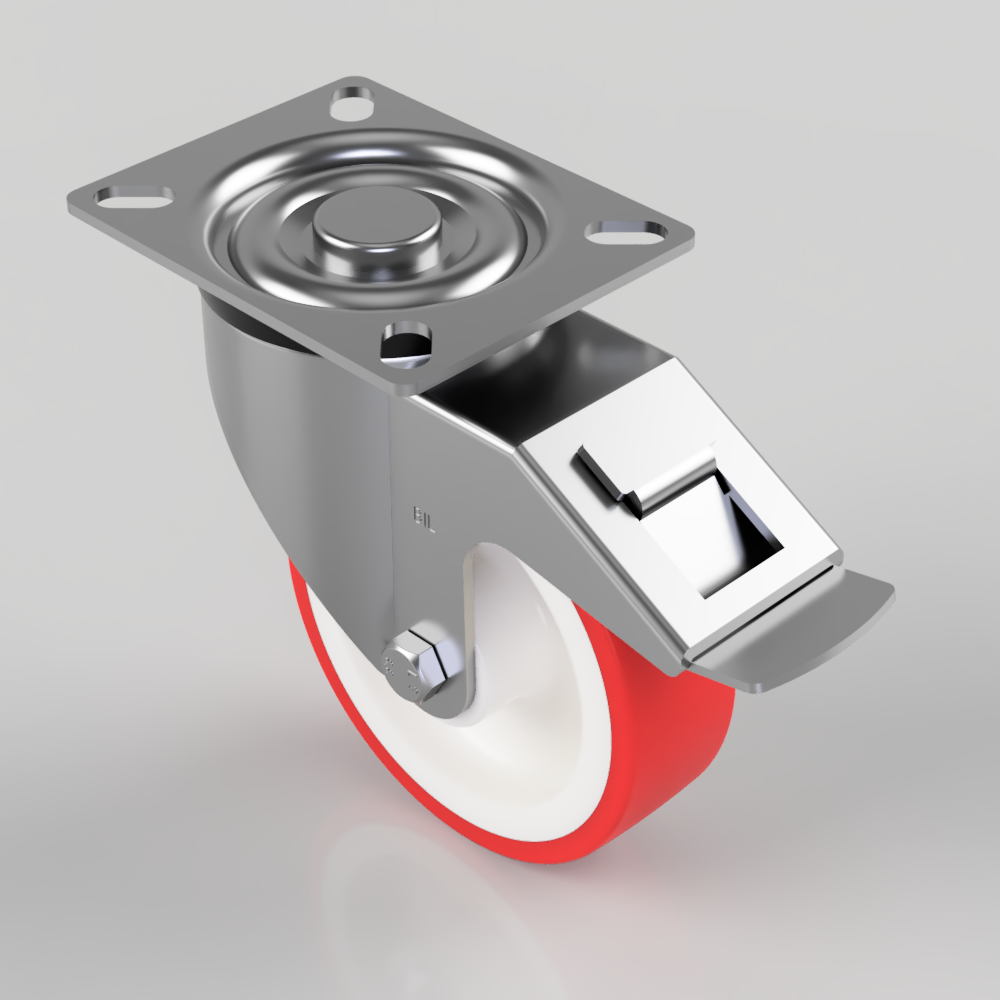 Polyurethane Nylon Plate Swivel Castor Brake 100mm 180kg Load