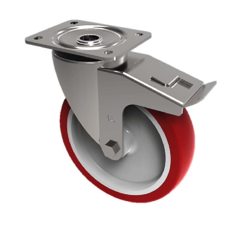 Polyurethane Nylon Plate Swivel Castor Brake 100mm 250kg Load
