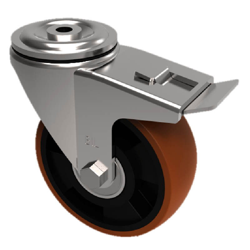 Polyurethane Nylon Bolt Hole Swivel Castor Brake 100mm 300kg Load