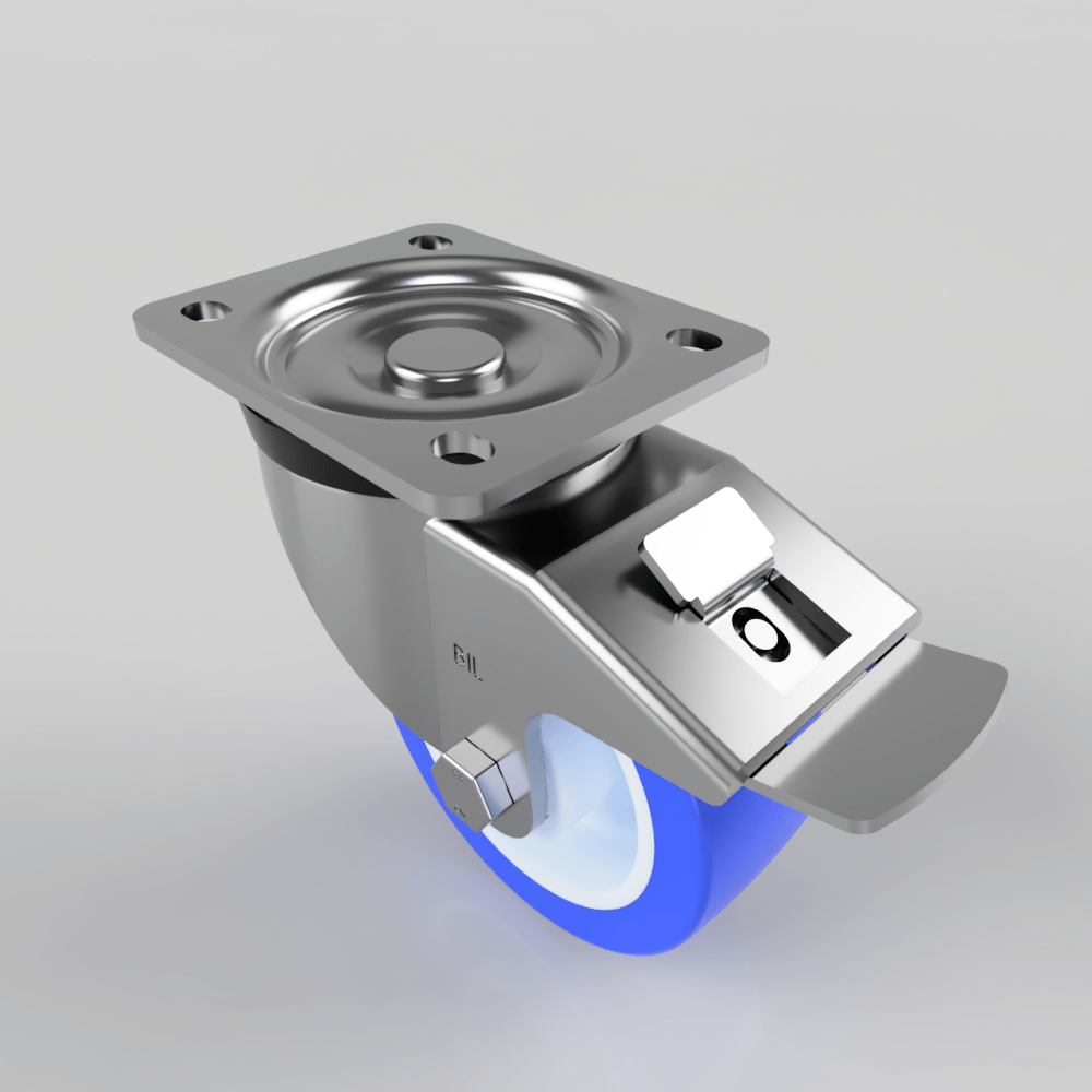 Soft Blue Polyurethane Nylon Plate Swivel Castor Brake 100mm 300kg Load