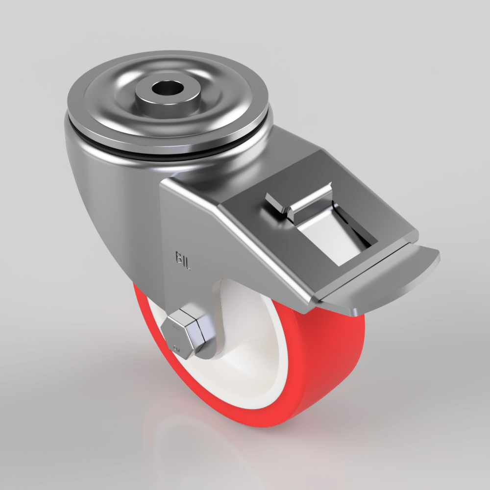 Polyurethane Nylon Bolt Hole Swivel Castor Brake 100mm 250kg Load