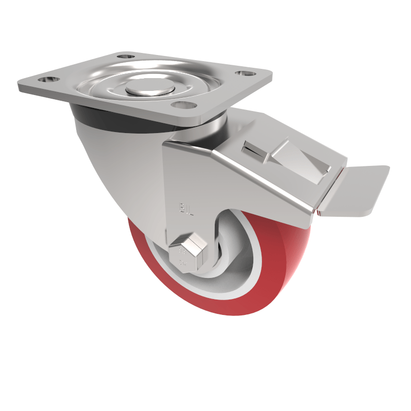Polyurethane Nylon Plate Swivel Castor Brake 100mm 250kg Load