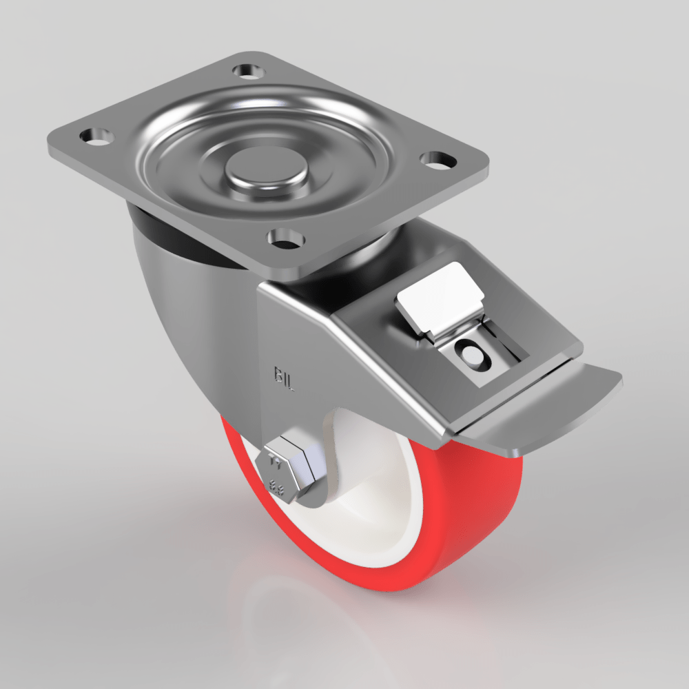 Polyurethane Nylon Plate Swivel Castor Brake 100mm 250kg Load