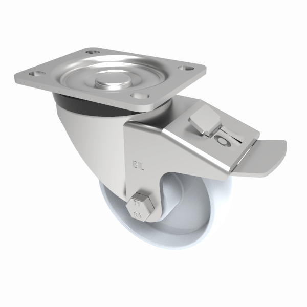 Nylon Plate Swivel Castor Brake 100mm 270kg Load