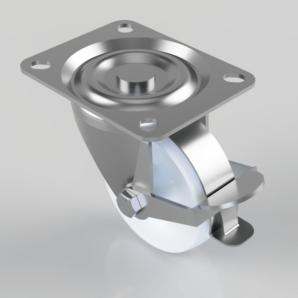 Nylon Plate Swivel Castor Brake 100mm 250kg Load