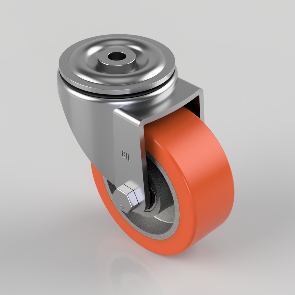 Polyurethane Aluminium Bolt Hole Swivel Castor 100mm 250kg Load