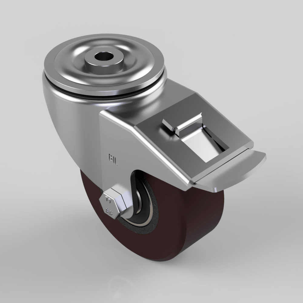 Polyurethane Cast Iron Bolt Hole Swivel Castor 100mm 300kg Load