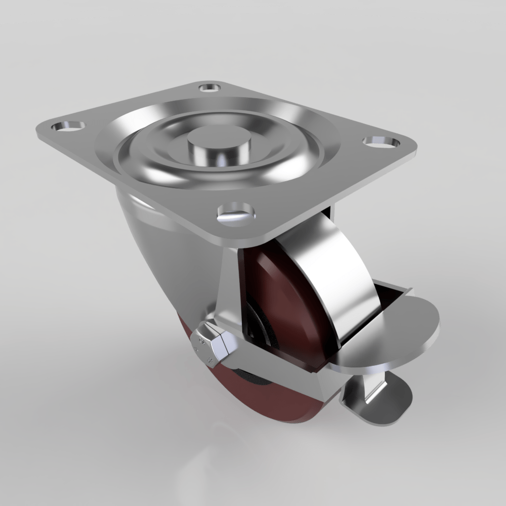 Polyurethane Cast Iron Plate Swivel Castor Brake 100mm 250kg Load