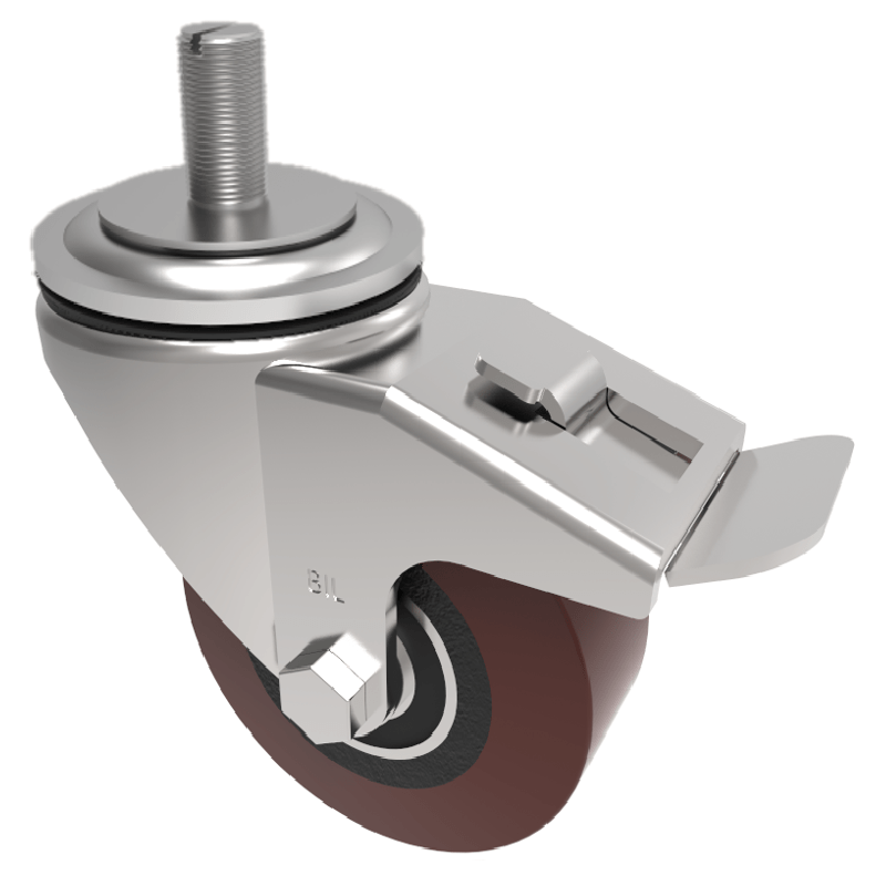 Polyurethane on Cast Iron Stem Swivel Castor Brake 80mm 250kg Load