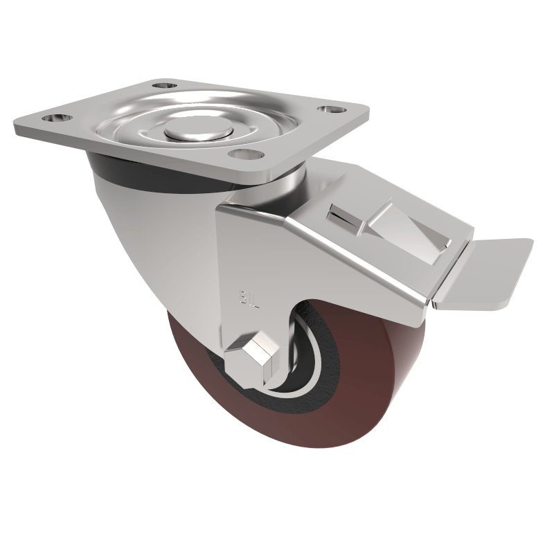 Polyurethane Cast Iron Plate Swivel Castor Brake 75mm 300kg Load