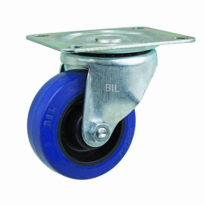 Blue Elastic Rubber 75ShoreA Plate Swivel Castor 125mm 250kg Load