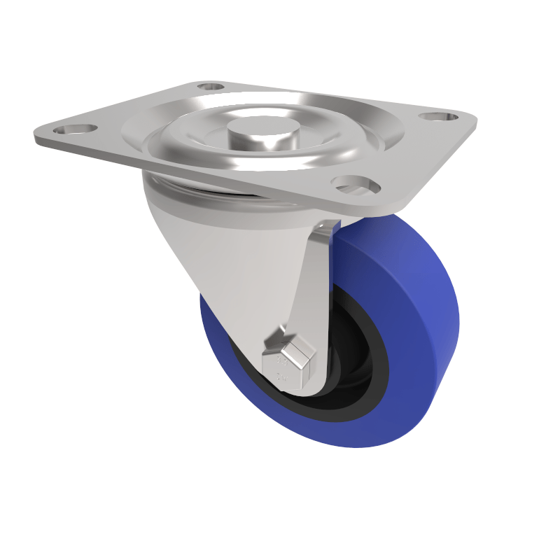 Blue Elastic Rubber 75ShoreA Plate Swivel Castor 100mm 250kg Load
