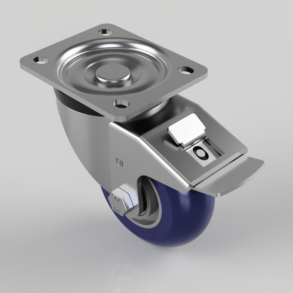 Softer Ergonomic Polyurethane Plate Swivel Castor Brake 100mm 300kg Load
