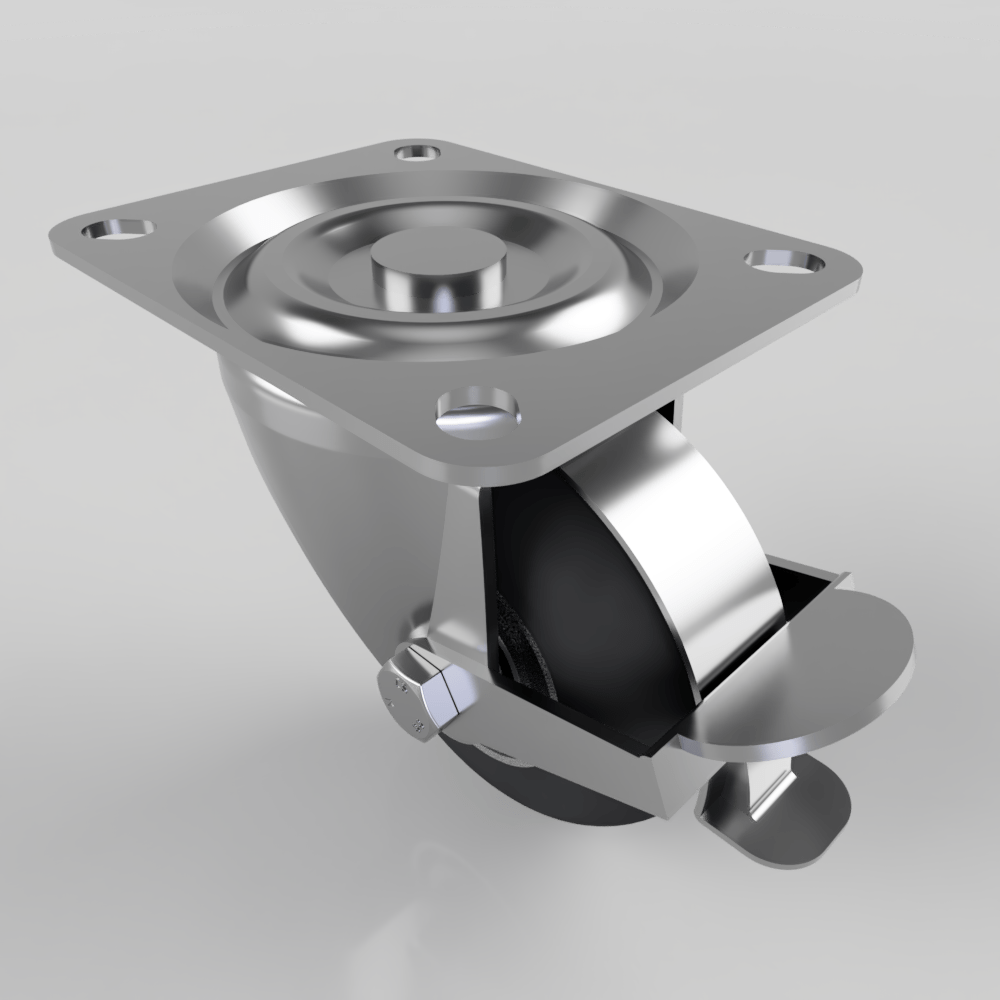 Black Soft Elastic Rubber Plate Swivel Castor Brake 100mm 150kg Load