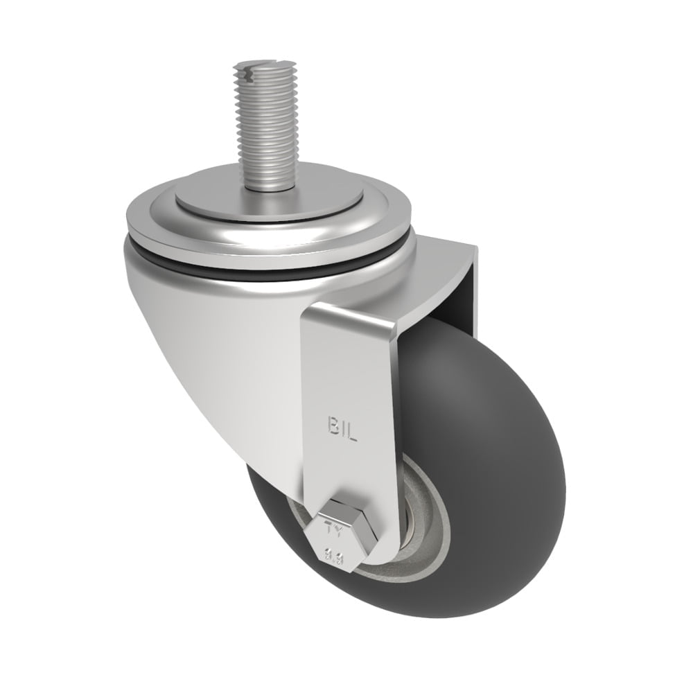 Black Soft Elastic Rubber on Aluminium 55Shore A Stem Swivel Castor 100mm 200kg Load