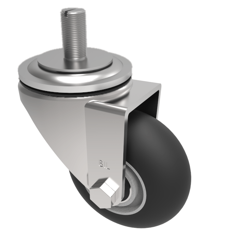 Black Soft Elastic Rubber on Aluminium 55Shore A Stem Swivel Castor 125mm 200kg Load