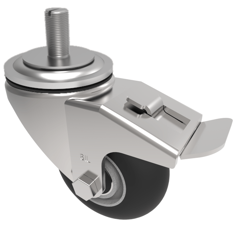 Black Soft Elastic Rubber on Aluminium 55Shore A Stem Swivel Castor Brake 100mm 150kg Load