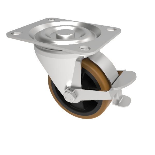 Polyurethane Nylon Plate Swivel Castor Brake 100mm 250kg Load