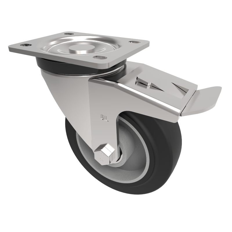 Elastic Rubber on Aluminium Plate Swivel Castor Brake 125mm 250kg Load