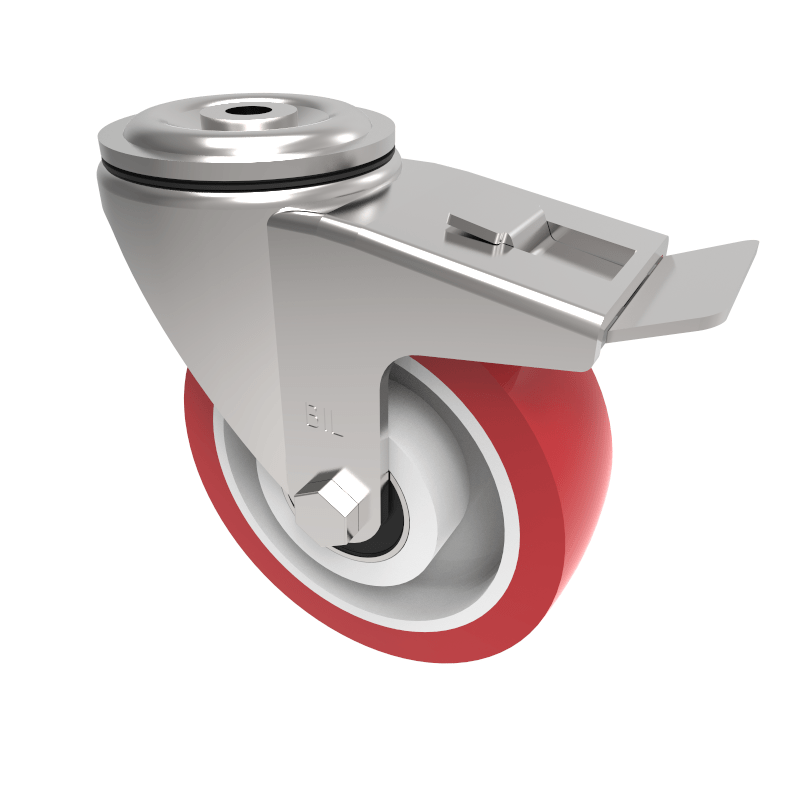 Polyurethane Nylon Bolt Hole Swivel Castor Brake 125mm 350kg Load