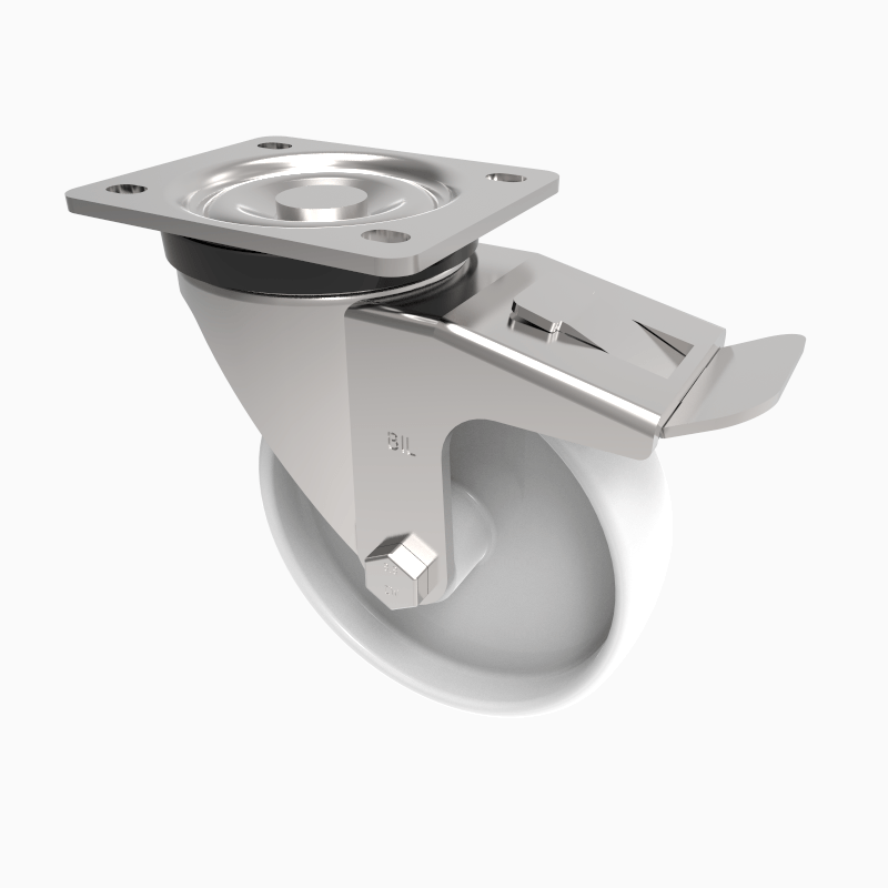 Nylon Plate Swivel Castor Brake 125mm 300kg Load