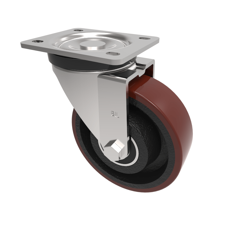 Polyurethane Cast Iron Plate Swivel Castor 125mm 400kg Load