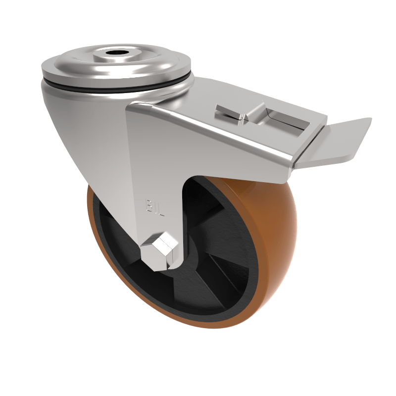 Polyurethane Nylon Bolt Hole Swivel Castor Brake 125mm 400kg Load