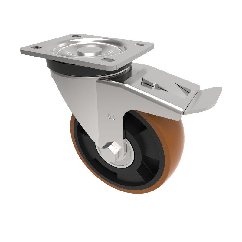 Polyurethane Nylon Plate Swivel Castor Brake 125mm 400kg Load